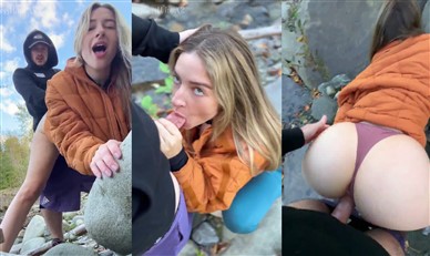 guesswhox2 outdoor blowjob and doggystyle in the forest